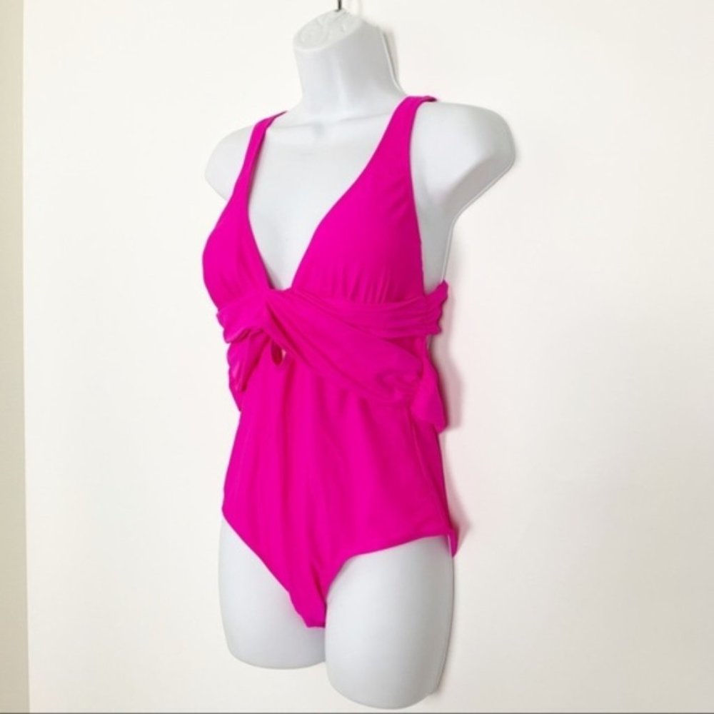5⭐️ Fuchsia Self Tie Plunge One Piece Swimsuit XL - Picture 7 of 10